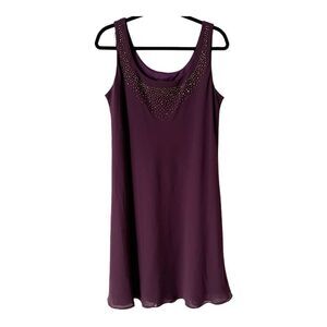 R&M Richards Plus Size Plum Chiffon Sleeveless Beaded Party Dress Size 16